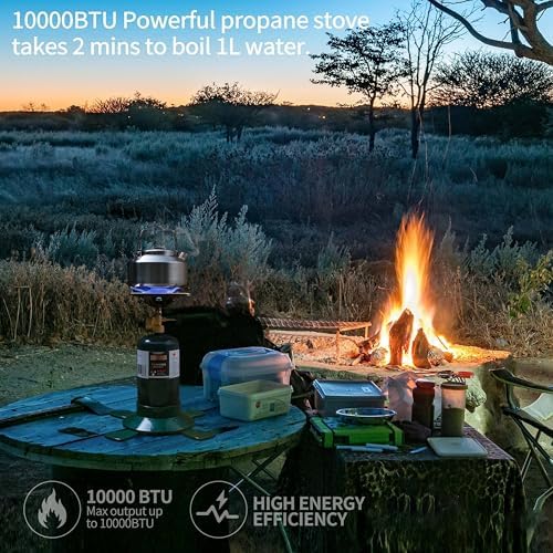 Propane Cylinder Top Stove with Adjustable Burner, 10000BTU Portable Camping/Backpacking Cooker,Camping Stove Propane,Single Burner Propane Stove with a USB Ligther,Camp Gas Stove(Fuel not included) - Image 2