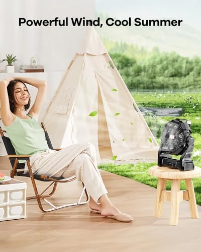 Rechargeable Camping Fan with LED Lantern,Portable Battery Powered Outdoor Fan for Bedroom,Camping,Travel,Hiking,Beach,Office,Trave Accessories(Black) - Image 2