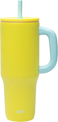 Zak Designs Sutton Travel Tumbler for On the Go, 40oz Stainless Steel with Vacuum Insulation, Silicone Straw, and Carry Handle for Cold Drinks (Sunflower Yellow) by ZakDesigns