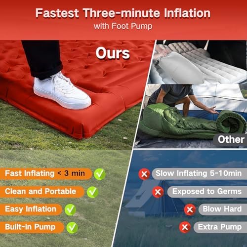 FNARMW Double Sleeping Pad Camping, Self Inflating 6'' Extra-Thick 2 Person Pillow Built-in Foot Pump Waterproof Inflatable Sleeping Mat Backpacking, Tent, Hiking, Portable Camping Pad (Orange-Black) - Image 7