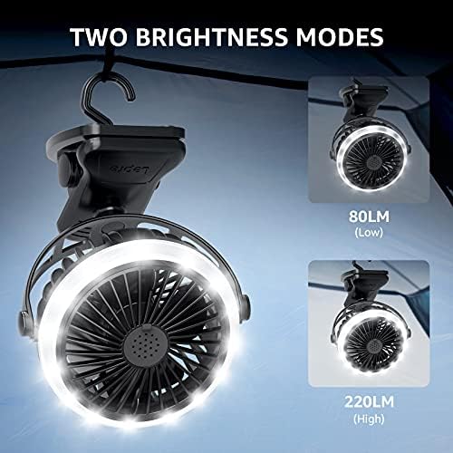 Lepro Rechargeable Camping Lantern with Fan, Camping Essentials, 2 Lighting Modes, 3 Speed Settings Fan, Tent Light with Hanging Hook for Camping, Hiking, Hurricane, Emergency, Outages - Image 3