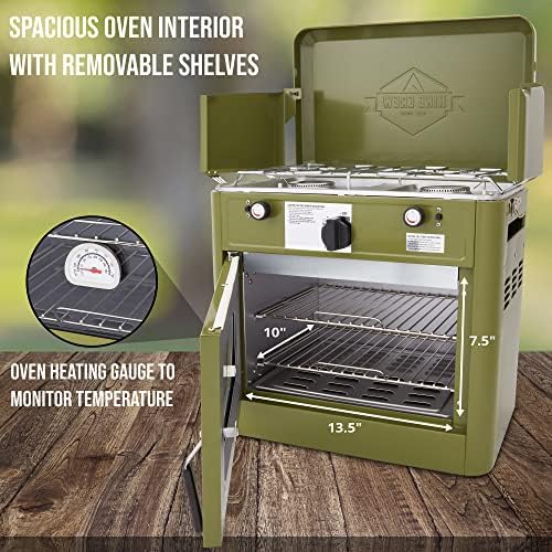 Hike Crew Outdoor Gas Camping Oven w/Carry Bag | CSA Approved Portable Propane-Powered 2-Burner Stove & Oven | Auto Ignition, Overheat Safety Shutoff, Built-In Thermometer | Hose & Regulator Included - Image 5