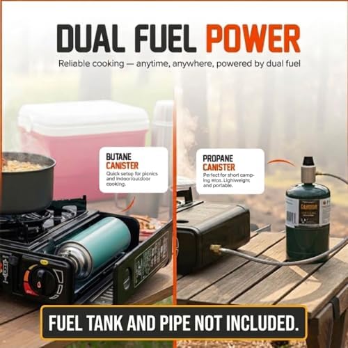 Portable Camping Stove 3000W Butane or Propane Fuel Compatable (Propane Adapter not Included), Automatic Ignition, Precise Heat Control, for Camping, Hiking, and Outdoor Cooking (Without Adapter Pipe) - Image 2