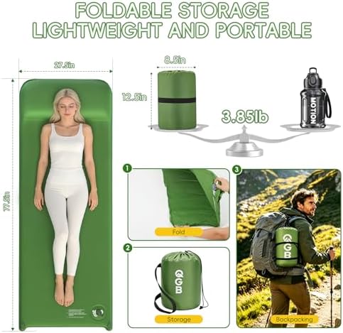 Memory Foam Camping Sleeping Pad, Foldable and Portable Self-Inflating Camping Mattress Pad, 9.5 R-Value Insulated & Quiet Sleeping Mat with Pillow, Compact for Backpacking Hiking Car Traveling Tent - Image 2