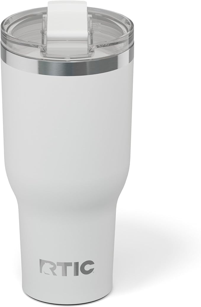RTIC 40oz Essential Tumbler with Lid, Ceramic Lined, Insulated, Stainless Steel, Metal, Double Wall Vacuum-Insulation, Travel Cup for Iced Coffee, Tea, Hot and Cold Drink, White by RTIC