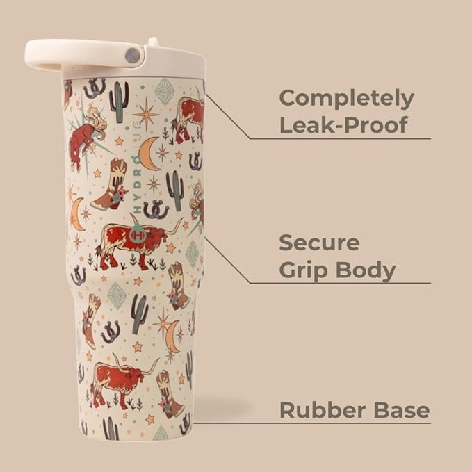 HydroJug Sport - Stainless Steel Tumbler with Straw, Vacuum Insulated, 40oz Leakproof Water Bottle, Ergonomic Design, Reusable, Dishwasher Safe, Rubber Base, Durable for Gym or Outdoors, Rodeo - Image 2