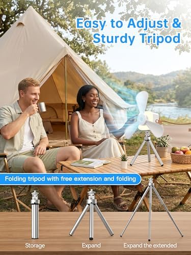 Portable Camping Ceiling Fan with Light and Remote, 9.25" Wireless 7200mAh Rechargeable Tent Fan, 4 Speeds, 3 Brightness, Timer, Battery Powered Hanging Fan for Tent, RV, Canopy, Gazebo - Image 5