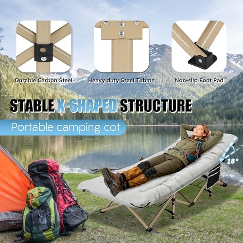HABUTWAY Camping Cots for Adults, 600lbs Capacity, Folding Camping Cot with Mattress, Sleeping Cots for Adults with Carry Bags for Travel,Beach,Patio,Home Office,Nap Time - Image 5