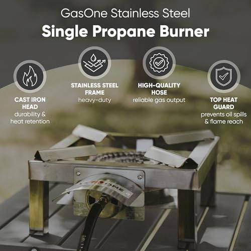 GasOne Stainless Steel Single Propane Burner - Outdoor Cooking with Heat Shield and Guard – Propane Burner Head for Camping, Tailgating, Seafood Boil, Home Brewing - Patented - Image 2