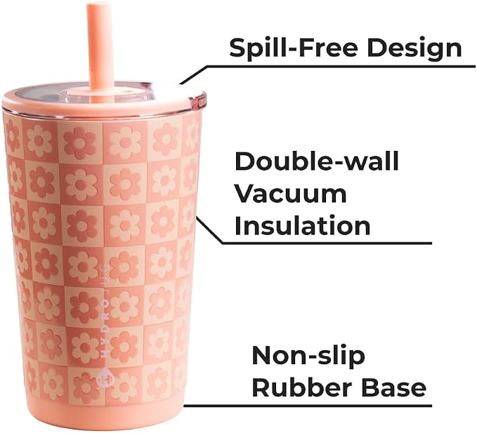 HydroJug Everyday Tumbler 14 oz – Ceramic-Lined Insulated Tumbler with Straw and Soft-Touch Lid, Cup Holder Friendly, Double-Wall Vacuum Insulation, Reusable Travel Cup – Daisy Checkers - Image 5