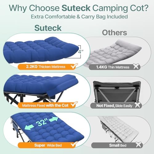 Suteck 32" XXL Folding Camping Cot, 900LBS Heavy Duty Sleeping Cots - Image 4
