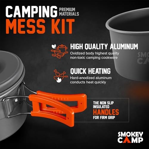 Smokey Camp Camping Cookware Mess Kit Set with Stove - Backpacking Camping Pots and Pans Set, All in One Non-Stick Camping Cooking Set, Portable Stove, Hiking, Picnic, Outdoor & Camping Cookware Set - Image 5