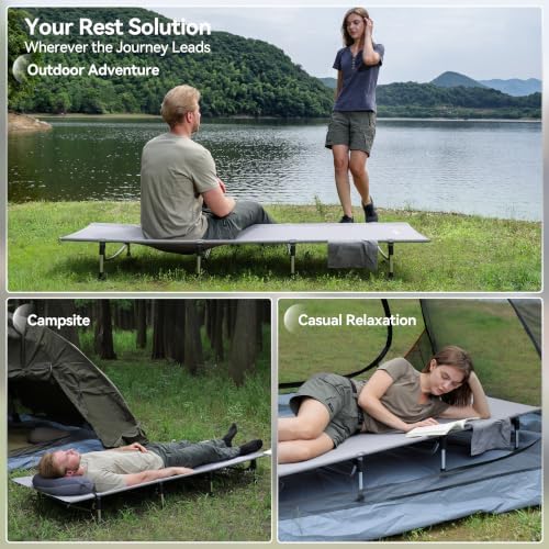MARCHWAY Lightweight Folding Tent Camping Cot Bed with Lever Lock, Easy Setup Portable Compact for Outdoor Travel, Hunting, Hiking, Motorcycling, Support 330Lbs (Grey) - Image 2