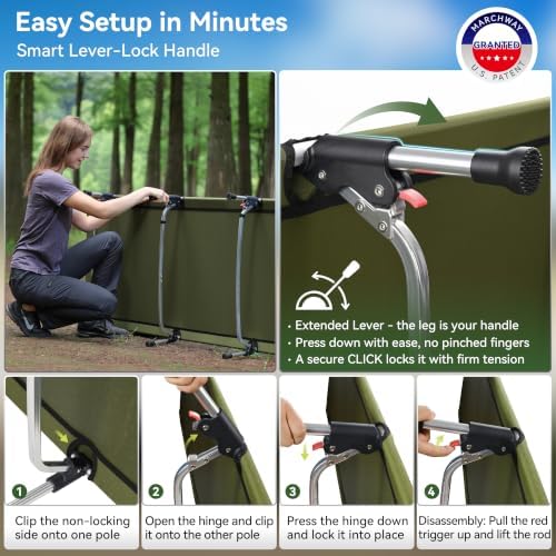 MARCHWAY Lightweight Folding Tent Camping Cot Bed with Lever Lock, Easy Setup Portable Compact for Outdoor Travel, Hunting, Hiking, Motorcycling, Support 330Lbs (Army Green) - Image 3