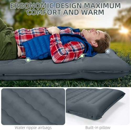 FNARMW Camping Sleeping Pad, Extra Thick 5 Inch Camping Mat with Pillow Built-in Foot Pump Inflatable Sleeping Pads Compact for Camping Backpacking Hiking Traveling Tent（Gray） - Image 2
