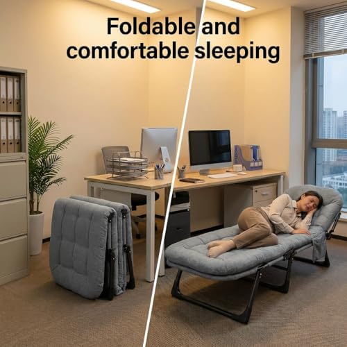 DXZ Folding Camping Cot for Adults, 6-Position Adjustable Reclining Cot with Mattress and Pillow, Heavy Duty Portable Sleeping Bed with Side Pocket for Camping, Patio, Office Nap and Home Rest, Grey - Image 3