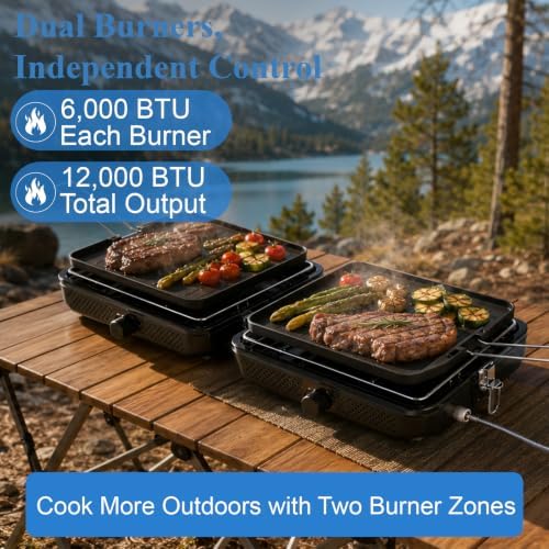 Uniflasy Foldable 2 Burner Camping Stove with Griddles - Image 2