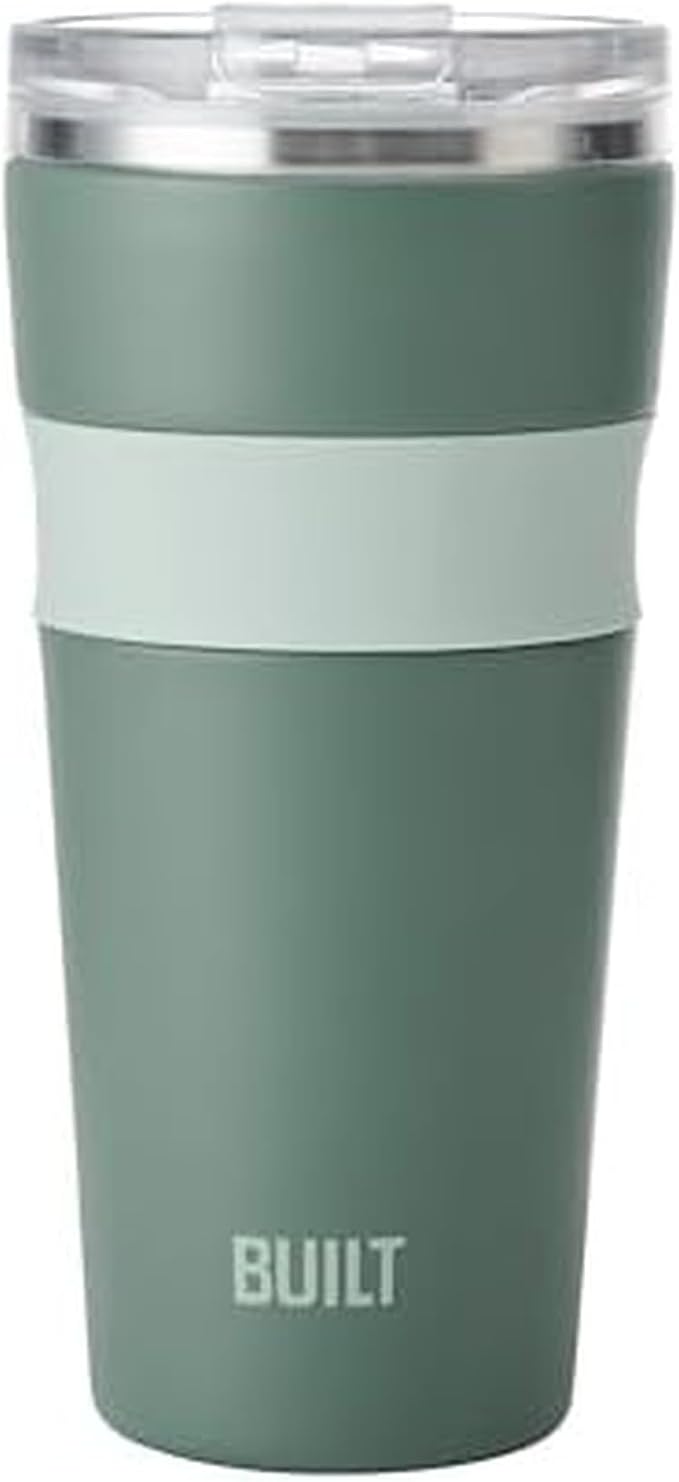 BUILT 24 oz Stainless Steel Vacuum Insulated Tumbler - Sage Green Double Wall Travel Cup, Keeps Drinks Cold 24 Hours or Hot 8 Hours, Leak Proof Lid with Flip Straw, Silicone Grip by Built