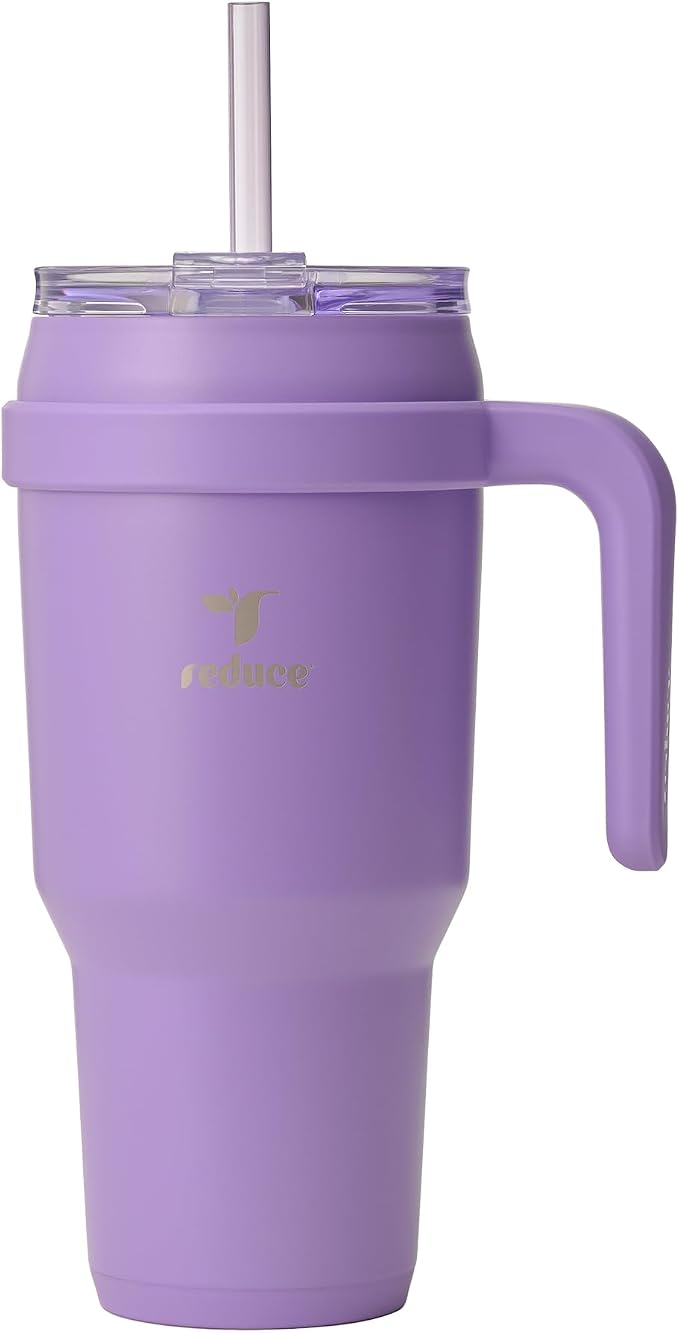 Reduce 40 oz Stainless Steel Tumbler with Handle - Dual-Wall Vacuum Insulated Travel Mug, Sweat-Proof Lid & Reusable Straw - Keeps Drinks Cold for 24 Hrs, Fits Cupholders, Dishwasher Safe-Purple Punch by Reduce
