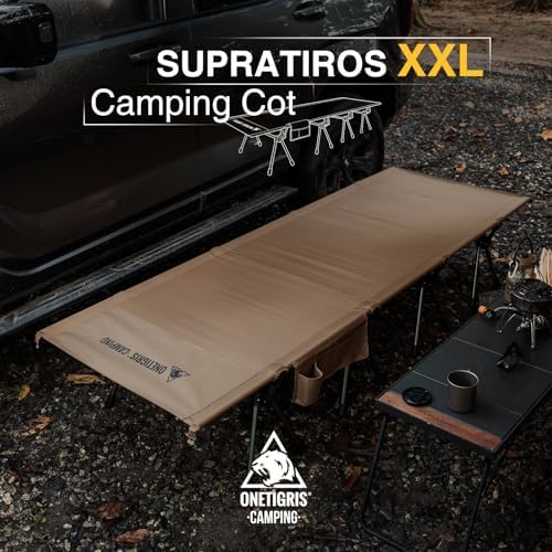 ONETIGRIS SUPRATIROS Extra Large Camping Cot, Height Adjustable Oversized Sleeping Cot with Extending Legs for Camping, Car Trips, Truck, Beach, Office Nap, Sturdy Supports Up to 400lbs - Image 2