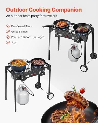 VEVOR 2 Burner Outdoor Propane Gas Stove, Propane LPG Gas Camping Stove, - Image 2