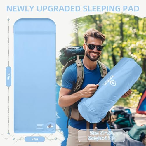 Wevelel Memory Sleeping Pad, 3.1" Ultra-Thick Foam Sleeping Mats for Camping, Easy Inflate&Deflate,9.5 R-Value Insulated Camping Mattress Pad with Pillow, for Car Travel Tent - Image 2