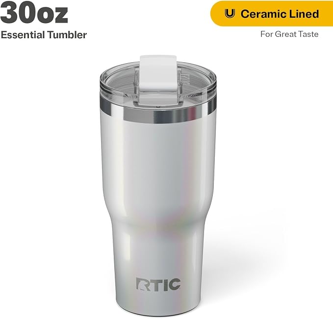 RTIC 30oz Essential Tumbler with Lid, Ceramic Lined, Insulated, Stainless Steel, Metal, Double Wall Vacuum-Insulation, Travel Cup for Iced Coffee, Tea, Hot and Cold Drink, Cool Grey Glitter - Image 2