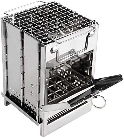 REDCAMP Wood Burning Folding Camp Stove Stainless Steel Grid, Portable Collapsible Backpacking Stove Survival Rocket Stove for Hiking Outdoor Tent Camping Picnic BBQ, Samll by REDCAMP