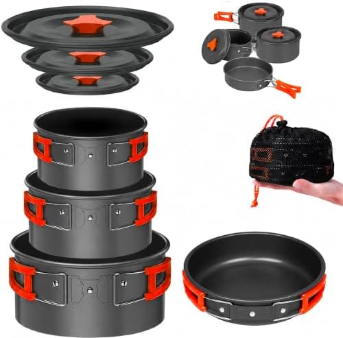 Smokey Camp Camping Cookware Mess Kit Set with Stove - Backpacking Camping Pots and Pans Set, All in One Non-Stick Camping Cooking Set, Portable Stove, Hiking, Picnic, Outdoor & Camping Cookware Set by SmokeyCamp
