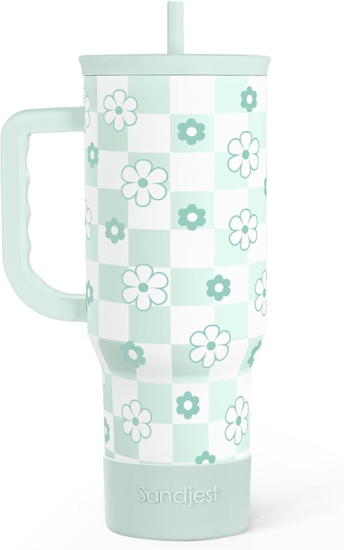 SANDJEST 40oz Daisy Flower Tumbler with Handle and Straw - Insulated Stainless Steel Coffee Travel Mug for Women Girls, Floral Gift Idea for Birthday Christmas by SANDJEST