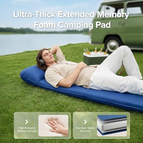 Self-Inflating Sleeping Pad for Camping, 3" Ultra-Thick Outdoor Camping Mat with Pillow & 9.5 R-Value, Insulated All-Season Foam Camping Mattress for Camping Travel Tent Car - Image 2