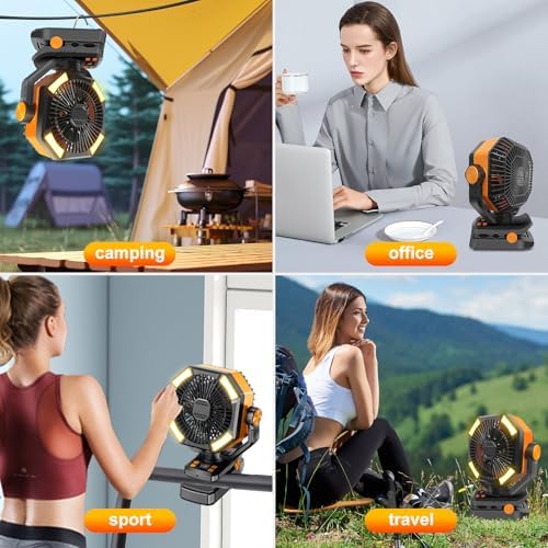20000mAh Portable Clip on Fan Rechargeable, 7 Inch Battery Powered Desk Fan, LED Lantern & Hook, Timer,360° Rotate & 5 Speeds Strong Airflow for Camping Tent Office Outdoor Travel Golf Cart - Image 4