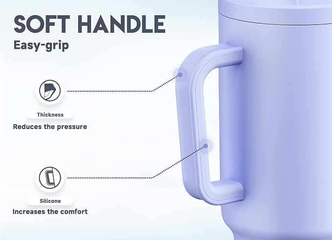 Meoky 40oz Tumbler with Handle, Leak-proof Lid and Straw, Insulated Coffee Mug Stainless Steel Travel Mug, Keeps Cold for 34 Hours or Hot for 10 Hours (Lilac) - Image 4