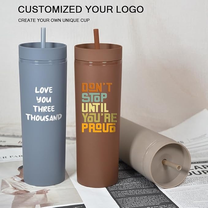 sweet grain Multicolor Skinny Tumblers with Lids and Straws(6 Pack) - 16oz Matte Pastel Colored Skinny Acrylic Tumblers, Double Wall Plastic Tall Skinny Tumblers Bulk for Cold Hot Drinks - Morandi - Image 4