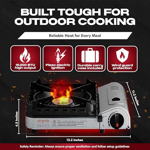 Chef Master Portable Butane Camping Stove, Backpacking Burner, 15,000 BTU - Image 2