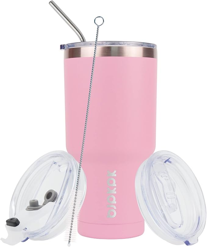 BJPKPK 30oz Insulated Tumbler with Lids and Straw, Stainless Steel Travel Coffee Tumbler,Powder Coated Travel Mug,Light Pink - Image 4