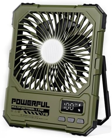 Portable Fan, Camping Fan, 20000mAh 6-Inch 18-85H Rechargeable Ultra Thin Foldable with Built-in Power Bank, LED Light, Remote Control, Hook for Outdoor Camping Tent RV Travel (Green) by NAOIY