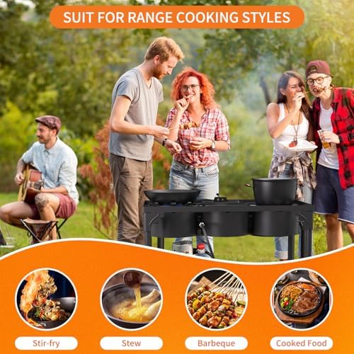 High Pressure Propane Burner, 3 Burner Camping Stove with Detachable Legs, 225,000 BTU Propane Gas Stove Burner with 0-20 PSI Regulator for Camping, Tailgating, Backyard, Outdoor Cooking - Image 5