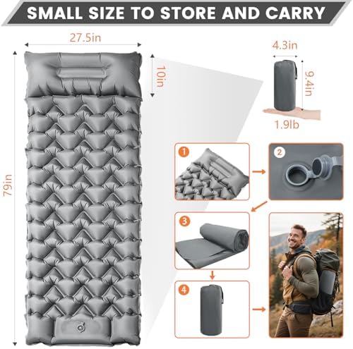 4 Inch 1.9 lb Backpacking Sleeping Pad with Fast Foot Pump - Image 4