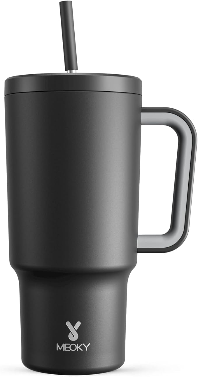 Meoky 30 oz Tumbler with Handle, Tumbler with Lid and Straw, Insulated Stainless Steel Travel Mug, 100% Leak-proof, Cupholder Friendly, Keeps Cold for 24 Hours or Hot for 8 Hours (Night) by MEOKY