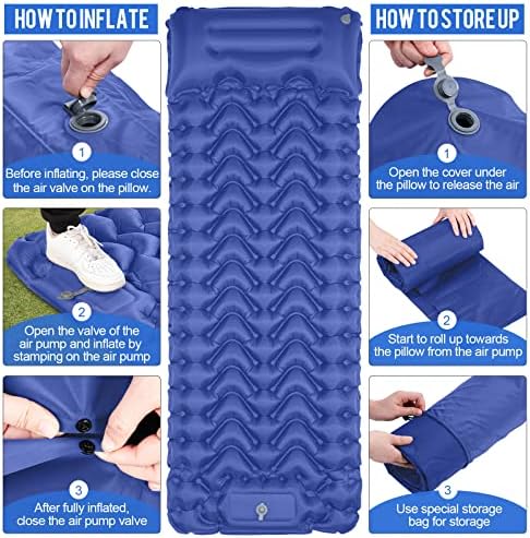 MOXILS Sleeping Pad, Ultralight Inflatable Sleeping Pad for Camping, Built-in Pump, Ultimate for Camping, Hiking, Airpad, Carry Bag, Repair Kit, Compact & Lightweight Air Mattress(Blue) - Image 4