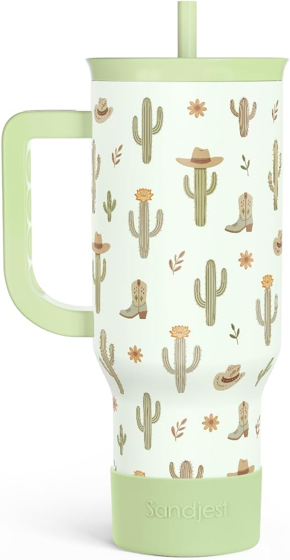 SANDJEST Cactus 40oz Tumbler with Handle and Straw, Insulated Stainless Steel Travel Coffee Mug for Women Girls, Gift Idea for Birthday Christmas Mothers Day by SANDJEST