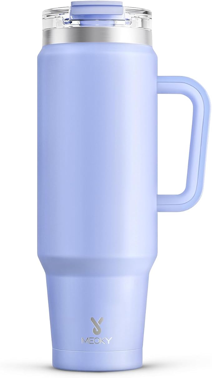 Meoky 40 oz Tumbler with Handle and Straw, Insulated Tumbler with Lid and Straw, Stainless Steel Travel Mug, Keeps Cold for 34 Hours, 100% Leak Proof, Fits in Car Cup Holder (Lilac) by MEOKY
