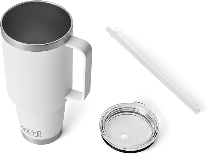 YETI Rambler 42 oz Tumbler with Handle and Straw Lid, Travel Mug Water Tumbler, Vacuum Insulated Cup with Handle, Stainless Steel, White - Image 5
