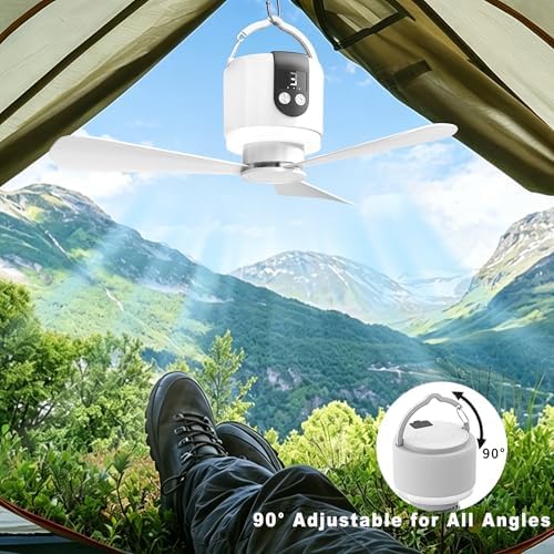 18“ Camping Ceiling Fan with Light & Remote, 15600mAh Battery Operated Tent Fan,Rechargeable Battery Powered Fan,Hangable Camping Fan,Camping Essential - Image 5