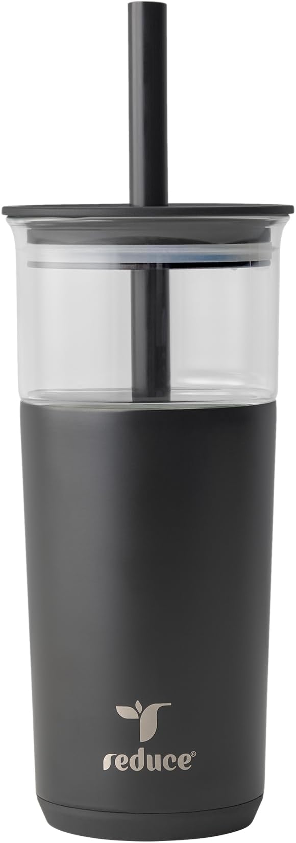 REDUCE Aspen 20 oz Vacuum Insulated Glass Tumbler with Lid & Extra Wide Straw - Keeps Drinks Cold for 12 Hrs - Ideal for Iced Coffee, Smoothies & Boba - Dishwasher Safe, Soft Base - Phantom by Reduce