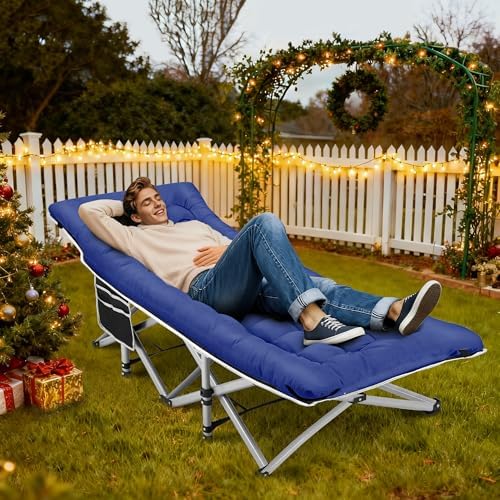 Fragess Foldable Camping Cots for Adults, 28" Extra Wide Cot with Removable Mattress, 600LBS Max Load, Sleeping Cots for Camping Outdoor/Office, Guest (Azure) - Image 2