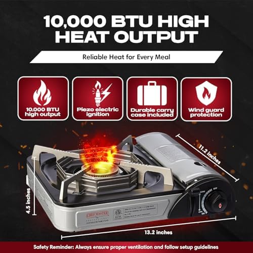 Chef Master Portable Butane Camping Stove, Countertop Burner, 10,000 BTU - Image 2