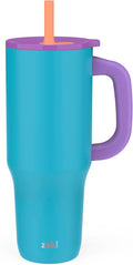 Zak Designs Sutton Travel Tumbler for On the Go, 40oz Stainless Steel with Vacuum Insulation, Silicone Straw, and Carry Handle for Cold Drinks (Turquoise) by ZakDesigns