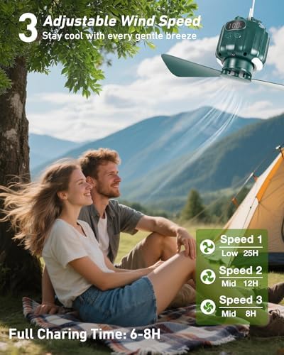 DUKUSEEK Tent Ceiling Fans for Camping Hanging, Portable Tent Fans with Light and Remote Control, Power Bank, USB Battery Operated Camping Fan with Hanging Hook for Outdoor, Car, RV - Image 6